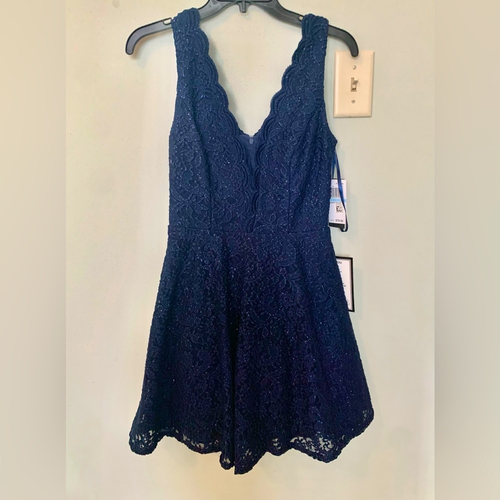 City Studio Navy Blue Sparkly Lace Midi Dress